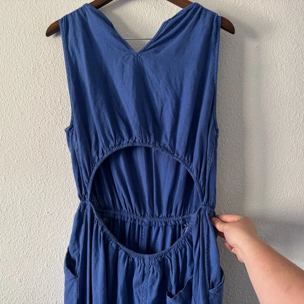 Universal Thread Blue Jumpsuit V Neck Open Back Wide Leg XL Boho Effortless Chic - Picture 11 of 16